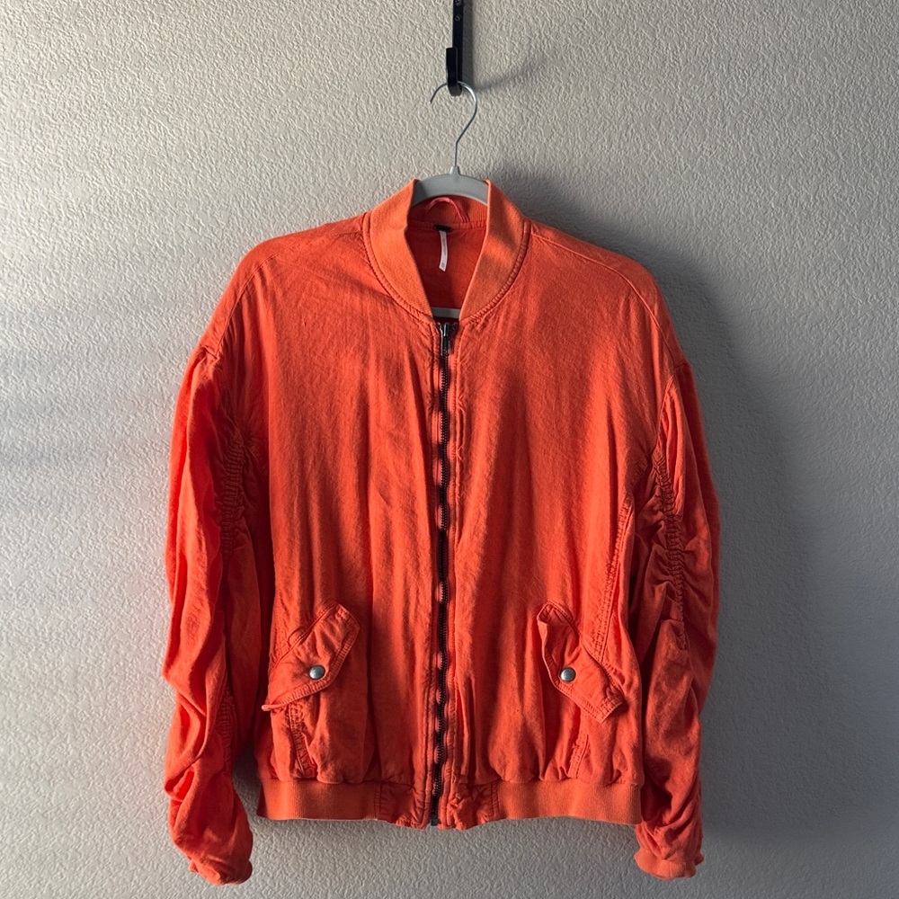 Free people Vibrant Orange Bomber Jacket